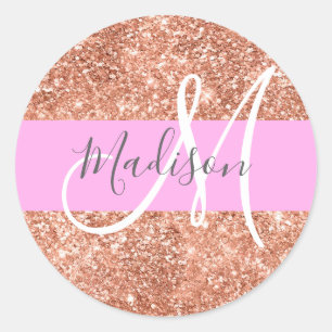 Adesivo Girly Glam Rosa Dourado Glitter Monograma Nome