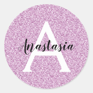 Adesivo Girly Glam Roxo Brilho Lantejoulas Monograma Nome