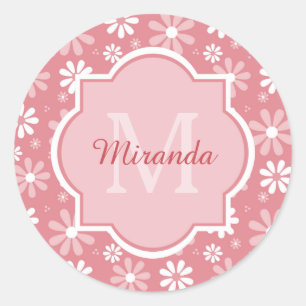 Adesivo Girly Monogramas - Flores de Margarida Rosa, Cute,