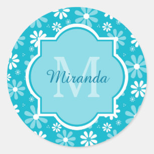 Adesivo Girly Monogramas Turquoise Daisy Flowers Com Nome