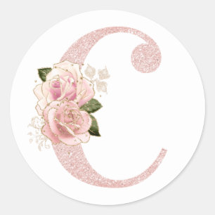 Adesivo Girly Pale Rosa Dourada Glitter Monograma Floral C