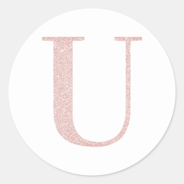 Adesivo Girly Pale Rosa Dourada Glitter Monograma U (Frente)