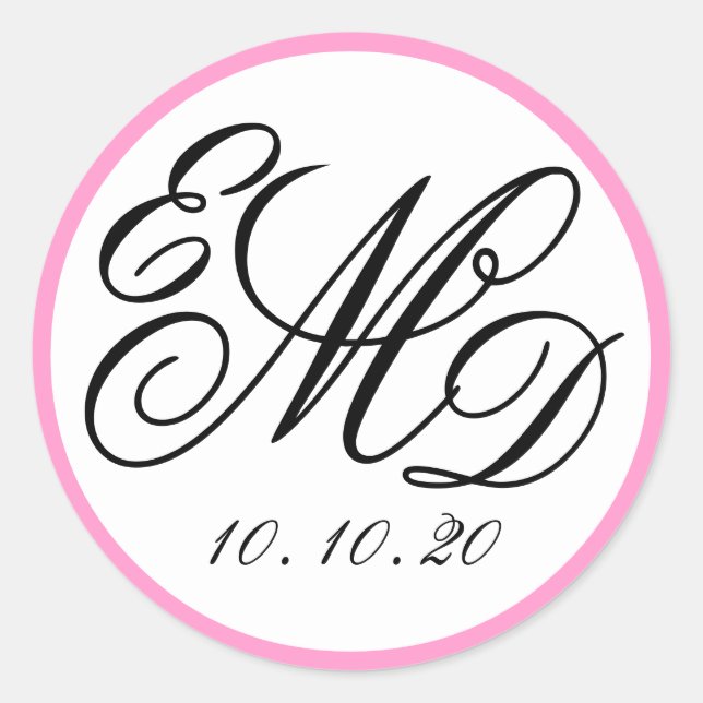 Adesivo Girly Pink, Black Três Iniciais Casamento Monogram (Frente)
