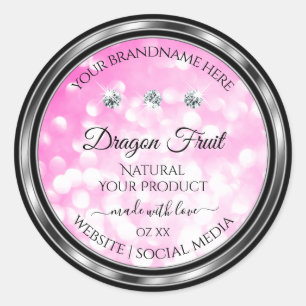 Adesivo Girly Pink Product Labels Diamantes Prateados