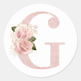 Adesivo Girly Rosa Dourado Glitter Floral Monograma G