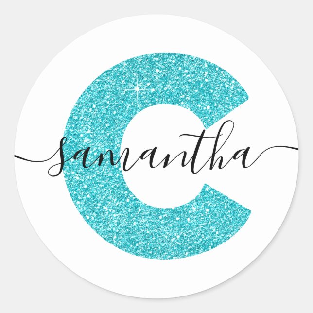 Adesivo Girly Turquoise Glitter - Letra C Monograma (Frente)