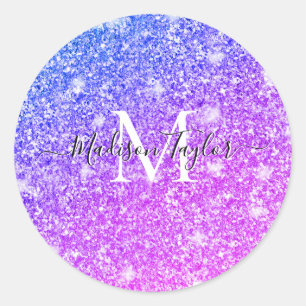 Adesivo Giry Purple e Pink Glitter Monogramas Nome Cla