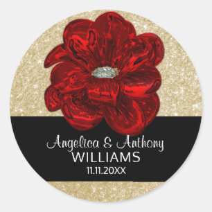 Adesivo Gitter Dourado Elegante, Casamento Negro, Flor Ros