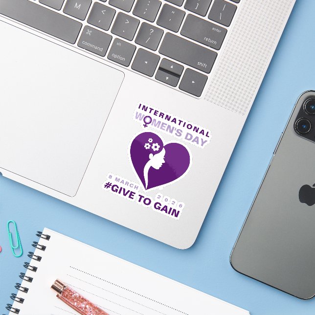 Adesivo Give To Gain International Women's Day 2026 (Notebook com iPhone)