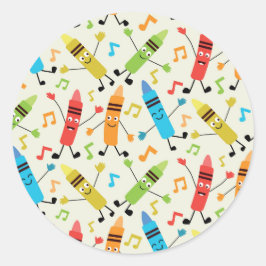 Adesivo Giz Crayons Dançantes Kawaii Com Notas Musicais 