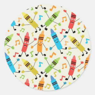 Adesivo Giz Crayons Dançantes Kawaii Com Notas Musicais