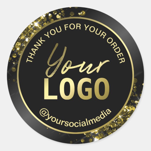 Adesivo Glam Black Dourado Glitter Obrigado Envelope (Frente)