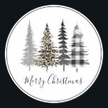 Adesivo Glam Black e White Christmas<br><div class="desc">Adicione um toque de tendência à sua embalagem de férias com este adesivo com uma mistura de árvores de Natal de leopardo e xadrez de búfalos entre as verdes cinzas modernas. Perfeito para selar cartões de Natal, decorar plástico de presentes ou favores de festas de Natal. Uma na moda de...</div>