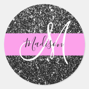 Adesivo Glam Chic Rosa Preto Brilho Brilhar Nome Monograma