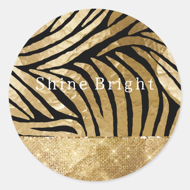 Adesivo Glam Dourado Black Zebra Animal Glitzy Sparkle (Frente)