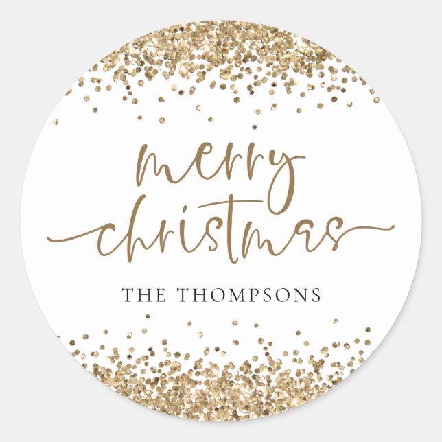 Adesivo Glam Dourado Glitter Name Merry Christmas (Frente)