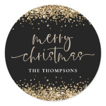 Glam Dourado Glitter Name Merry Christmas Black