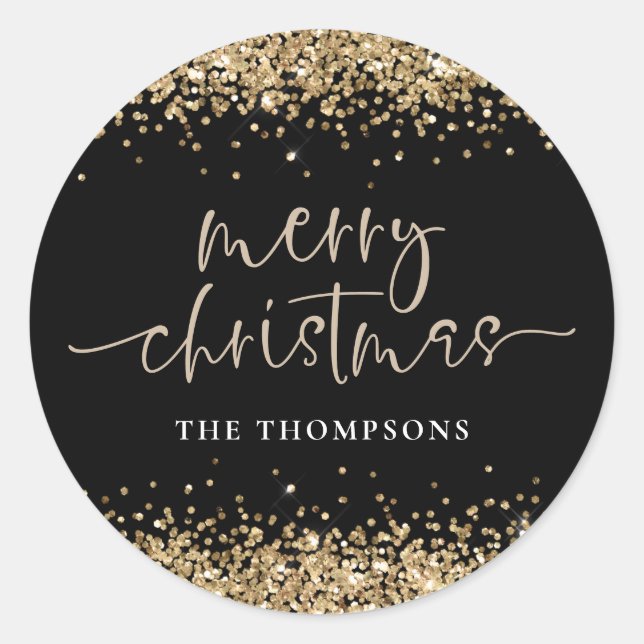 Adesivo Glam Dourado Glitter Name Merry Christmas Black (Frente)