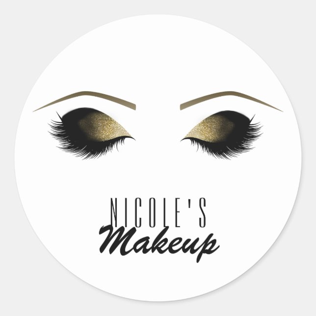 Adesivo Glam Dourado Makeup Eyelashes Personalizados (Frente)