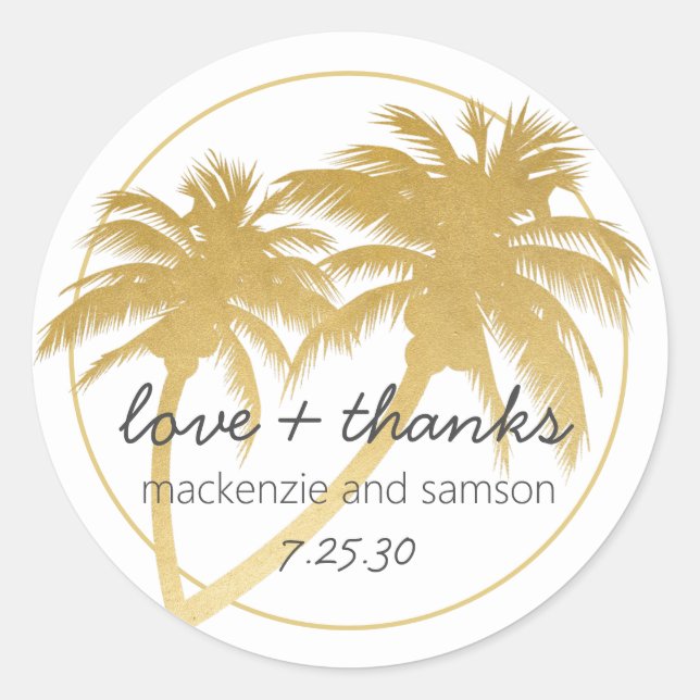 Adesivo Glam Dourado Palm Tree Beach Casamento Love and Ob (Frente)