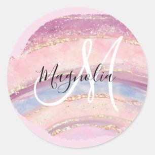 Adesivo Glam Dourado Rosa Azul Monograma Pincelada de Pedr