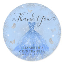 Glam Dusty Blue Silver Gown Quinceañera Obrigado