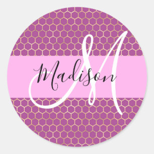 Adesivo Glam Fuchsia Metálico Rosa Favo de Mel Monograma N