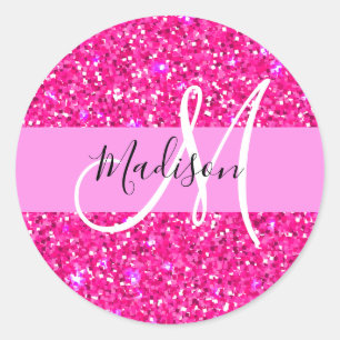 Adesivo Glam Girly Hot Pink Glitter Sparkles Nome Monogram