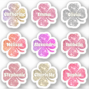 Adesivo Glam Girly Pink Glitter Lucky Clover Names Pack