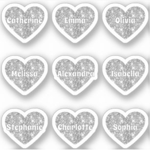 Adesivo Glam Girly Silver Glitter Hearts Pack