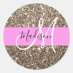 Adesivo Glam Pink Champanhe Dourado Glitter Sparkle Monogr