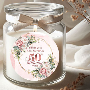 Adesivo Glam Rosa Dourado Blush Floral Festa de Aniversári