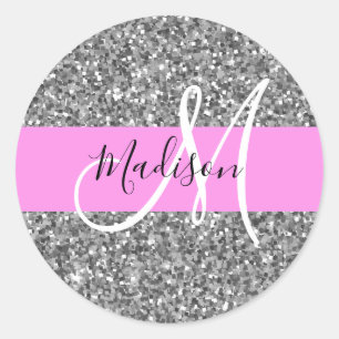 Adesivo Glam Rosa e Brilho de Glitter Monograma Nome