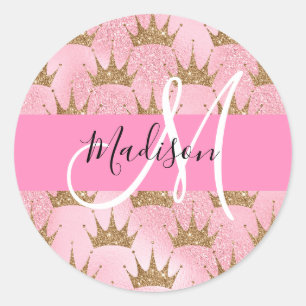 Adesivo Glam Rosa e Dourado Brilho Faíscas Coroas Monogram