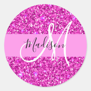 Adesivo Glam Rosa e Glitter Magenta Brilho Monograma Nome