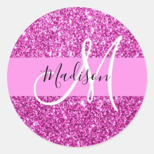 Adesivo Glam Rosa e Glitter Magenta Brilho Monograma Nome