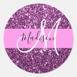 Adesivo Glam Rosa e Glitter Roxo Monograma Nome