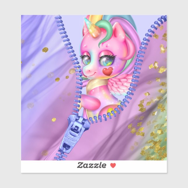 Adesivo Glam Rosa Pastel White Unicorn Peek-A-Boo Zipper (Folha)