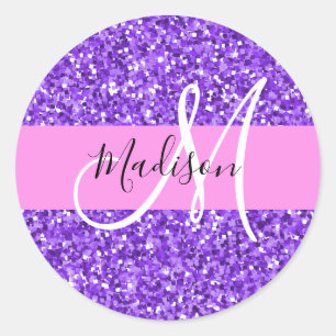 Adesivo Glam Roxo & Brilho Glitter Monograma Nome