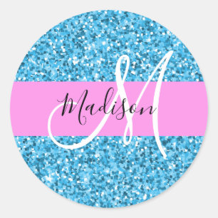 Adesivo Glam Sky Blue Glitter Sparkles Nome Monograma