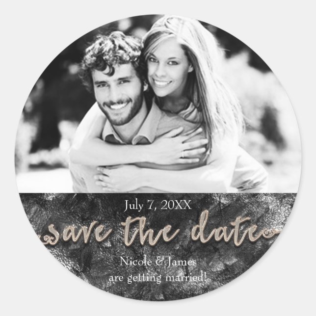 Adesivo Glamor Black & Dourado Chic Save The Date Photo (Frente)