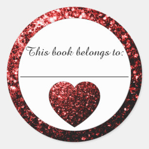 Adesivo Glamor Red Sparkles Heart Bookplate
