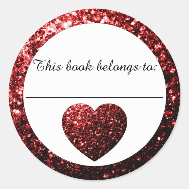 Adesivo Glamor Red Sparkles Heart Bookplate (Frente)