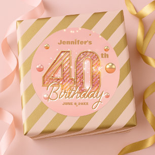 Adesivo Glamoroso Chic Brilho Rosa Dourado 40º Aniversário