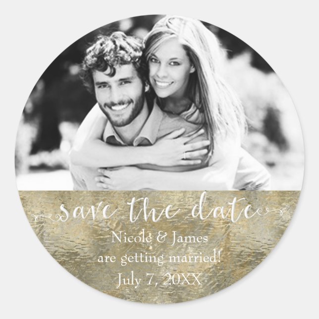 Adesivo Glamour Chic Ouro Falso Save The Date Foto (Frente)