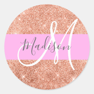 Adesivo Glamour Feminino Rosa Dourado Glitter Monograma No