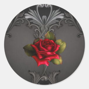 Adesivo Glamour Gótico Rosa Vermelha Ornamental Preta Glam