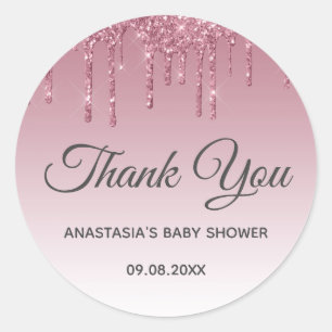 Adesivo Glamour Rosa Dourado Roxo Obrigada Chã de Bebê