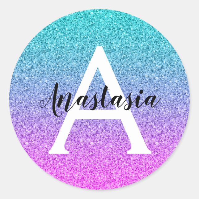 Adesivo Glamour Roxo Água Brilho Gradiente Monograma (Frente)