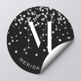 Adesivo Glamouroso Glitter Prata Monograma Preto Nome Styl